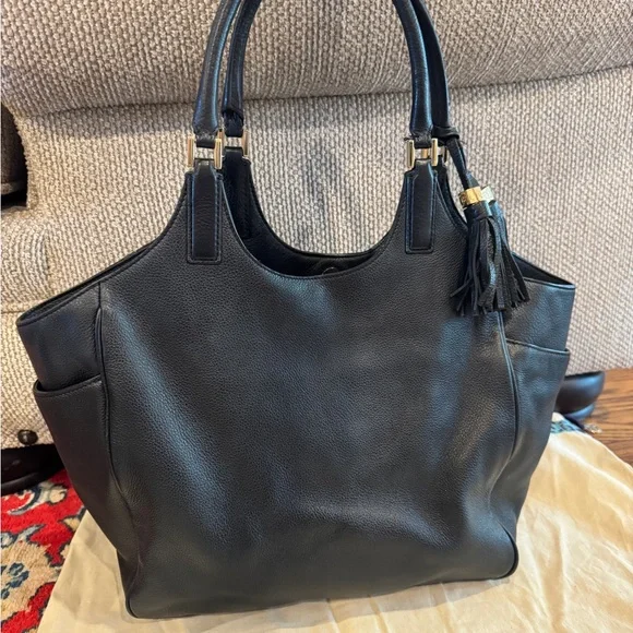 Tory Burch Black Leather Tote Bag with Tassels - Picture 2 of 4